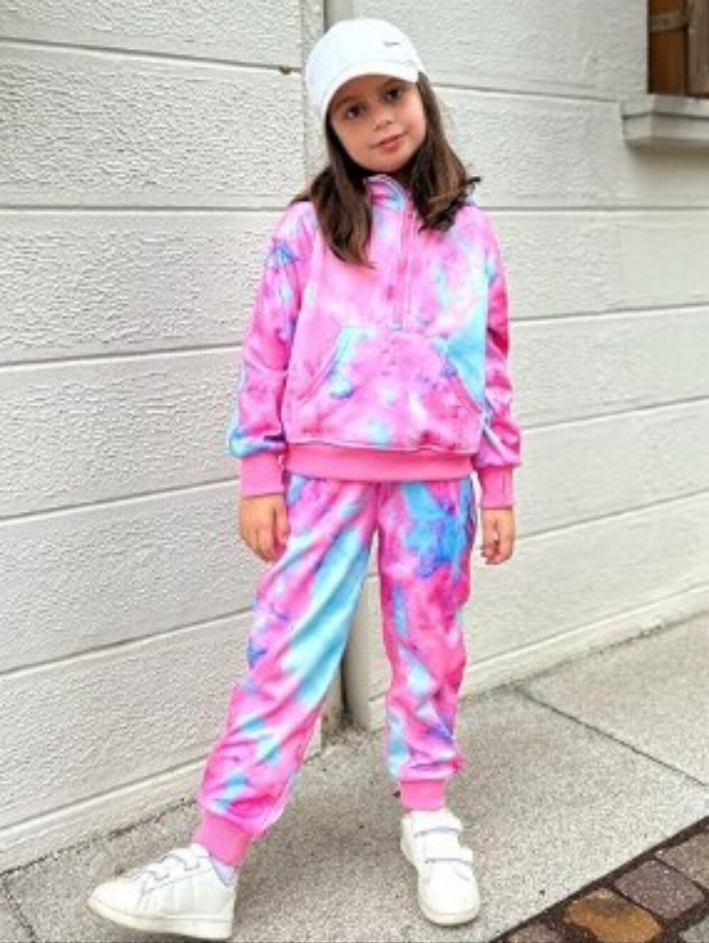 Girls 2 Piece Outfits Sweatsuit Half Zip Sweatshirt and Sweatpants Pink